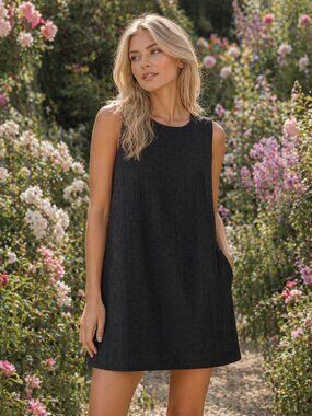 Vintage GAP Shift True Black Smocked Eyelet Cotton Dress, Lined Size S, Pockets
